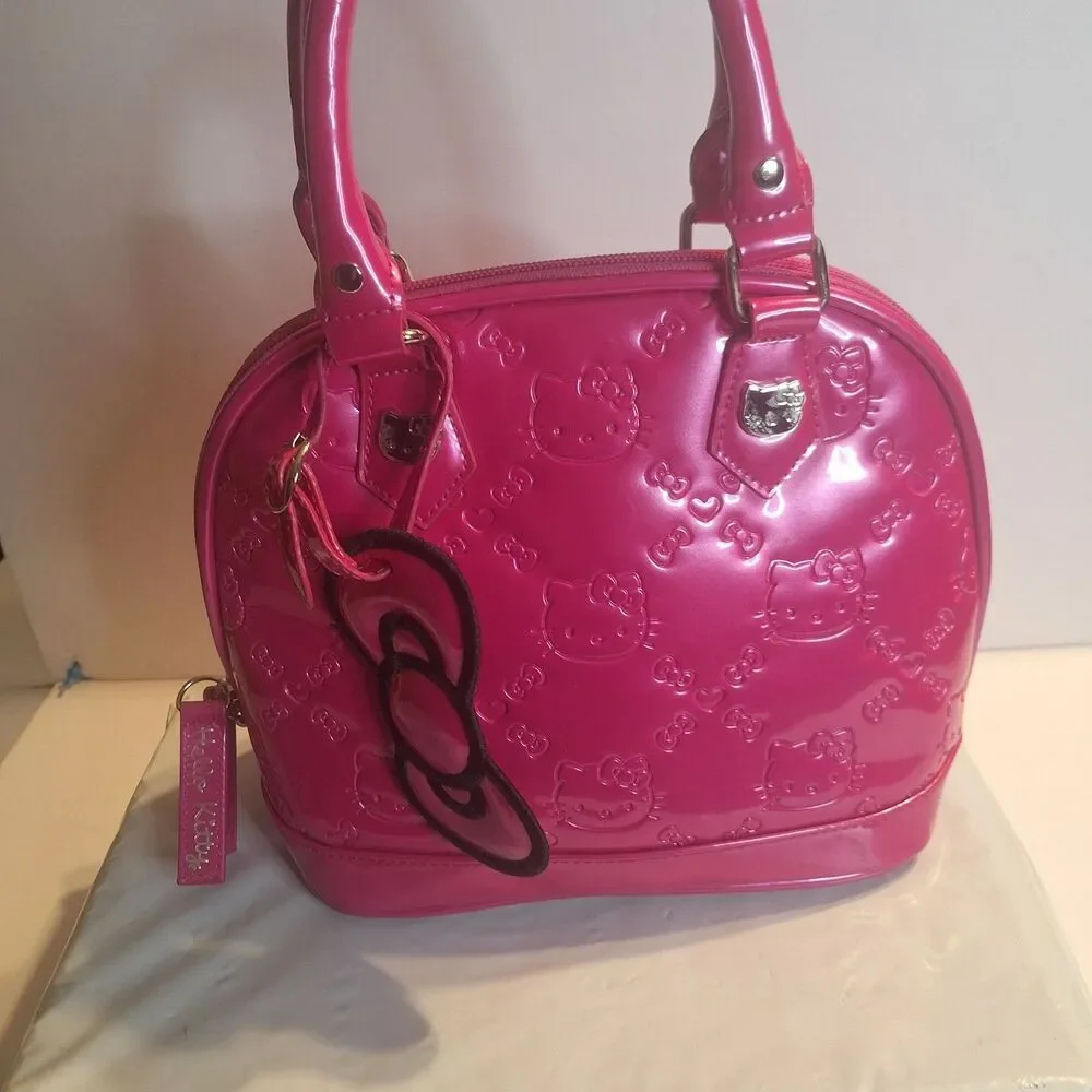 Hello Kitty Pink Patent Embossed Logo Sanrio Loungefly Satchel Handbag - Picture 2 of 12